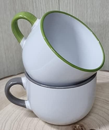 Set de 2 tazones de cafe tazas de colores de ceramica tazones desayuno Tazones De Sopa De Cerámica Taza De Café Grande, Tazas De Sopa Con Asa Para Cereal Postre Ensalada Té Leche Avena 450ml
