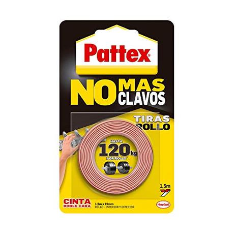 Pattex No Más Clavos Cinta, cinta adhesiva para aplicaciones permanentes, cinta de doble cara extrafuerte, adhesivo de montaje para interior y exterior, 19 mm x 1,5 m