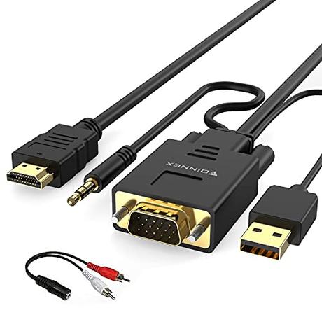 FOINNEX Cable VGA a HDMI, Adaptador Cable VGA to HDMI con Audio PC Antigua a TV/Monitor, Convertidor VGA Macho a HDMI Macho Adapter Cable 1080P Video y Sonido para Laptop Proyector, 1.8M