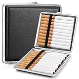 Royouzi Pitillera, juego de 2 pitilleras de cuero metálico, pitillera de acero inoxidable, capacidad para 20 cigarrillos, 10x10x2 cm, adecuada para pantalones, camisa, bolso (negro)
