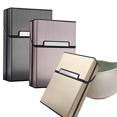 3 Piezas Portátil Caja de Cigarrillo, Funda de Aluminio con la magnétic Plastico Pitilleras para Hombre Mujer Caja Cigarrillo para 20 Cigarrillos（gris, rosa, dorado）