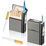 Nizirioo Pitillera con mechero: 2 piezas resistente al viento encendedor de gas encendedor de tormentas de aluminio puede 20 barriles, carga USB (se vende sin gas)