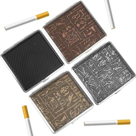TESSTSY Pitillera, 4 Piezas Pitilleras para Cigarrillos, Pitillera de Cuero y Metal, Caja de Cigarrillos de Metal para 20 cigarrillos, con Cierre a Presión, para Hombres y Mujeres Regalo