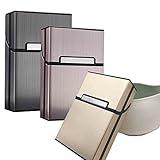 3 Piezas Portátil Caja de Cigarrillo, Funda de Aluminio con la magnétic Plastico Pitilleras para Hombre Mujer Caja Cigarrillo para 20 Cigarrillos（gris, rosa, dorado）
