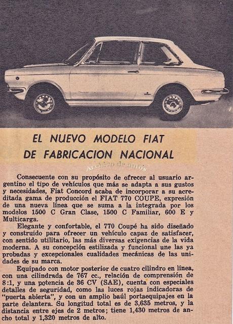 Fiat 770 Coupé presentado por Fiat Concórd en el año 1966