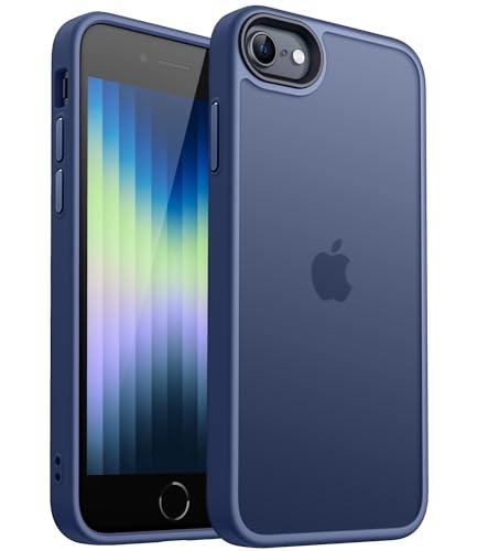 CANSHN Funda Mate para iPhone SE 3/2 (2022/2020), para iPhone 7, para iPhone 8, (4,7 Pulgadas) [Protección Militar] Carcasa Trasera Translúcida Esmerilada Antihuellas (Azul Oscuro)