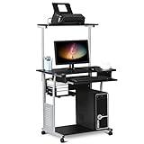 Yaheetech Mesa Escritorio con Ruedas Escritorio con Estanteria 80x50x132cm Mesa de Ordenador con Bandeja de Teclado para Espacio Límite Negro