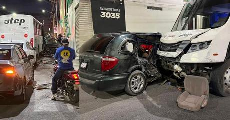 Choque entre camión de personal y camioneta familiar deja 7 lesionados en avenida Industrias