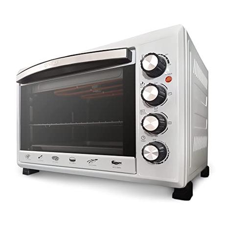 Grunkel - Horno eléctrico multifunción de sobremesa de 38L - HR-38 SILVER - Con 3 funciones de calor y selector de temperatura hasta 230ºC. Temporizador hasta 60 min - 2000W - Plateado