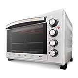 Grunkel - Horno eléctrico multifunción de sobremesa de 38L - HR-38 SILVER - Con 3 funciones de calor y selector de temperatura hasta 230ºC. Temporizador hasta 60 min - 2000W - Plateado