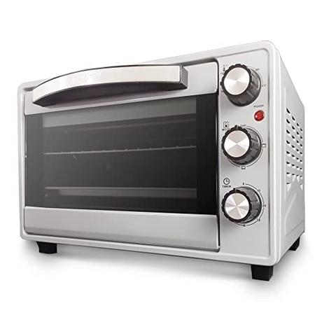Grunkel - Horno eléctrico multifunción de sobremesa de 23L - HR-23SILVER - Con 3 funciones de calor y selector de temperatura hasta 230ºC. Temporizador hasta 60 min - 1600W gris plata