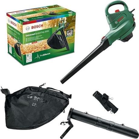 Bosch Home and Garden Universal Tidy 3000 aspirador y soplador de hojas eléctrico (3000 W, bolsa colectora 50 l, velocidad variable, para soplar, aspirar triturar las hojas, en caja)
