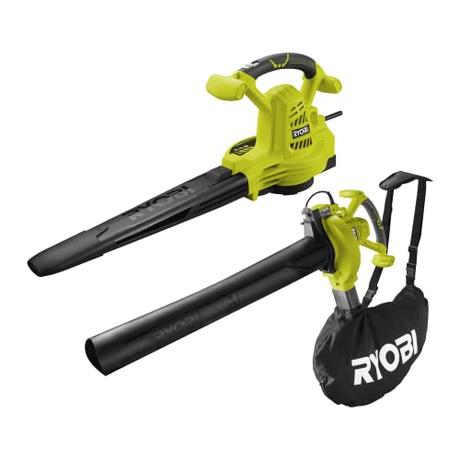 RYOBI - Soplador Aspirador Triturador 2800W 2 en 1 - Velocidad de Soplado 375 km/h - Descarga por Tracción - Trabajo Cómodo - Entregado con Arnés Vertebrae y Boquilla Plana - RBV2800CSV