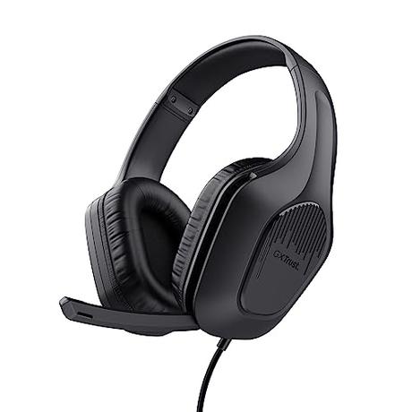 Trust Gaming GXT 415 Zirox Ligeros Cascos Gaming con Drivers de 50 mm para PC, Xbox, PS4, PS5, Switch, Mobile, Conexión 3.5 mm, Micrófono Plegable, Auriculares con Cable 2m Over-Ear - Negro