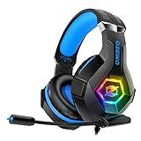 Cascos Gaming, Auriculares Gaming con Micrófono Rotatorio, Luz RGB, Premium Stereo, Orejeras Ligero Cómodo, para PS4 PS5 Xbox PC Switch Tableta Laptop