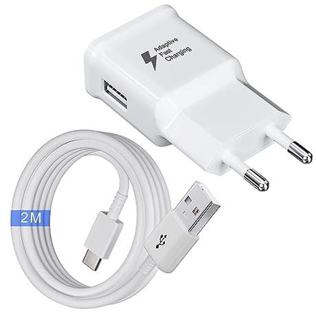 Cargador con Cable de Carga de 2 m Compatible con Samsung Galaxy A13 A14 A20 A20e A23 A32 A33 A34 A40 A52 A53 A54 5g S8 S9 S10 S10e M54 M53 M34 M33 M14 M52 M51 S21 Plus, Movil Cargador Carga Rapida