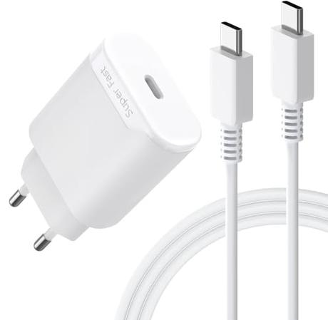 25W USB C Cargador Carga Rápida para Samsung Galaxy A54 5g A53 A34 A33 A14 A13 M13 M14 M33 M34 M53 M54 S22 S21 S20 Note 20 Note 10 A71 A70 A52 A52s A51 A40 Samsung Super Fast Charger Tipo C Blanco