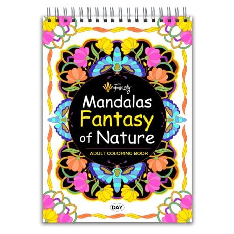 Finoly Libro Mandalas Colorear Adultos Fantasy of Nature - Cuaderno para Colorear - 30 Ilustraciones Originales - Tamaño A4 - Papel Premium - Encuadernación Espiral (A4, Día)