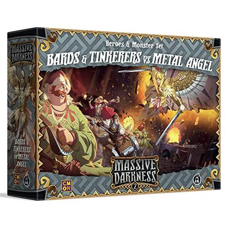 Massive Darkness 2 Bards and Tinkerers Vs. Metal Angel Heroes and Monsters Expansion Cooperative Strategy Game for Adults and Teens Ages 14+ 1-6 Players Avg. Playtime 60 Mins Made by CMON