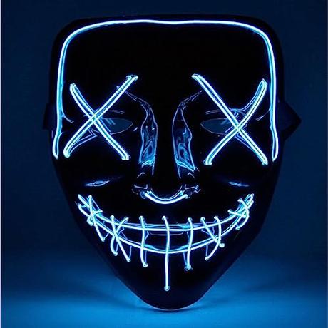 TK Gruppe Timo Klingler Máscara de terror LED roja - como de Purge con 3 efectos de luz, controlable, para Halloween como disfraz para hombres y mujeres (blue)