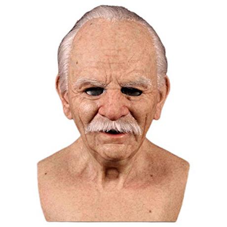Máscara de Halloween para hombre viejo, el anciano viejo casco realista de silicona mascarada completa cabeza truky Props, tocado de Halloween peluca de terror humano real accesorios