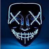 TK Gruppe Timo Klingler Máscara de terror LED roja - como de Purge con 3 efectos de luz, controlable, para Halloween como disfraz para hombres y mujeres (blue)