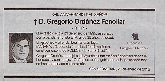 Gregorio Ordoñez, asesinado por eta hace 17años