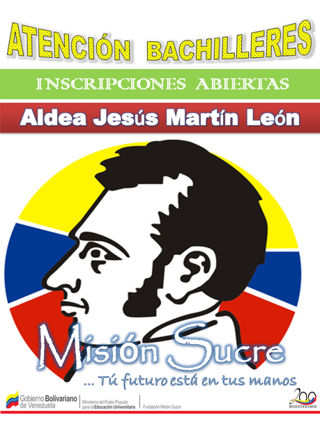 ABIERTAS; inscripciones Trayecto Inicial Misión Sucre, en la Aldea Ubicada E.B. JESÚS MARTÍN LEÓN