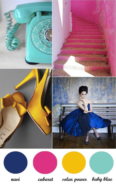 Colour Board 21. Navi, caberet, yellow and blue
