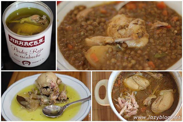 Lentejas con perdiz escabechada