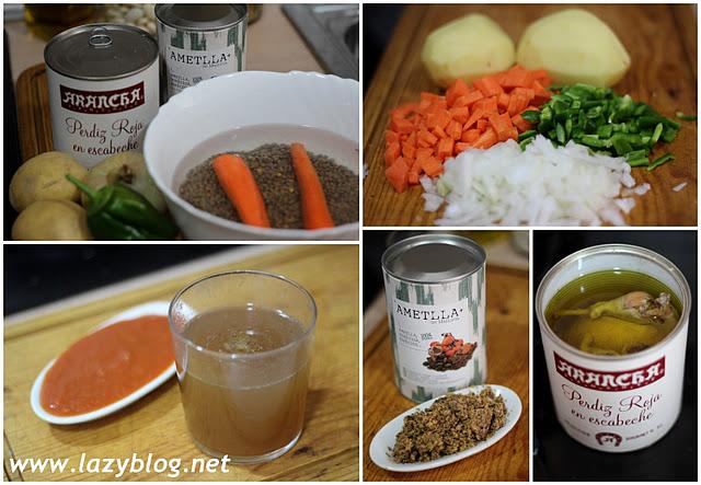 Lentejas con perdiz escabechada