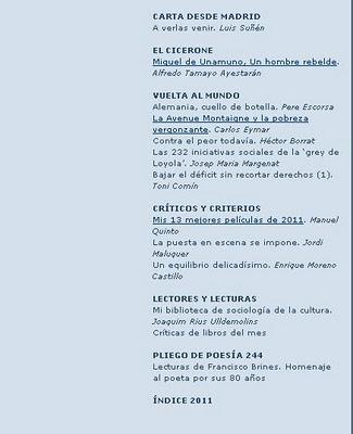 El ciervo nº 730, enero de 2012, rinde homenaje a Francisco Brines