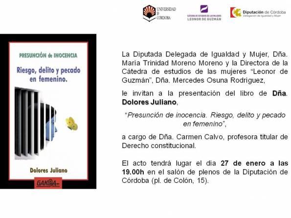 Presunción de inocencia. Riesgo, delito y pecado en femenino en Córdoba 27 de enero de 2012