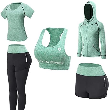 JULY'S SONG Conjunto Deportivo y yoga para Mujer - 5 Piezas para Fitness y Deporte - Chándales de ejercicio - Ropa de Correr y Gimnasio