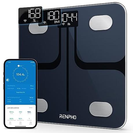 RENPHO Báscula Grasa Corporal de Baño Conexión Wi-Fi y Bluetooth, 13 mediciones Análisis de composición corporal y monitor de salud, Color Negro, 260 mm