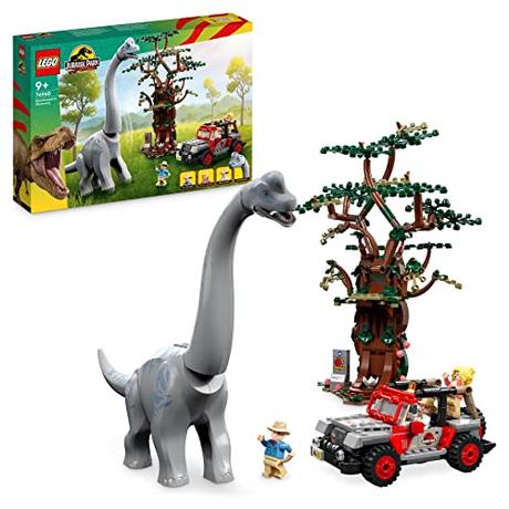 LEGO 76960 Jurassic Park Descubrimiento del Braquiosaurio, Set de Dinosaurio de Juguete con Figuras, Árbol y un Coche para Construir Jeep, Regalo para Niños y Niñas, Colección 30 Aniversario