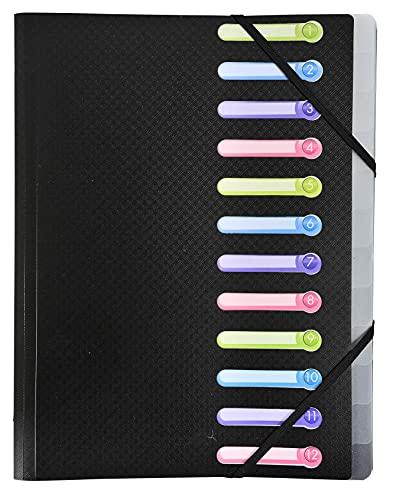 Exacompta 55981E - Clasificadora con tapa dura (12 posiciones, 24 x 32 cm, cierre elástico), color negro