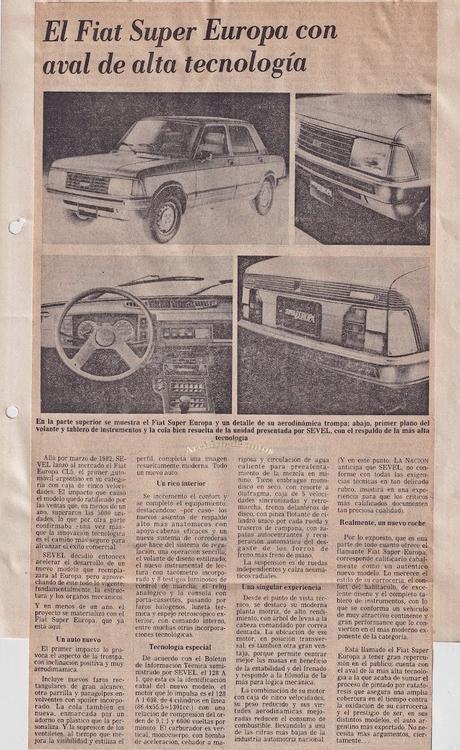 Fiat Super Europa y su presentación en el mercado argentino en 1983 Fiat Super Europa y su presentación en el mercado argentino en 1983