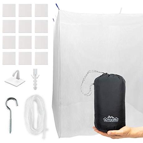 Outdoro Mosquitera con Forma de Caja, Incluye Ganchos Adhesivos para Viajes y hogar, Extra Grande para Cama Doble y Cama Individual