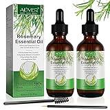 Aceite esencial de romero para el crecimiento del cabello - 100% puro orgánico para el cuidado de la piel, cejas, pestañas, nutre el cuero cabelludo, estimula el crecimiento del cabello 60ML(2 Pack)