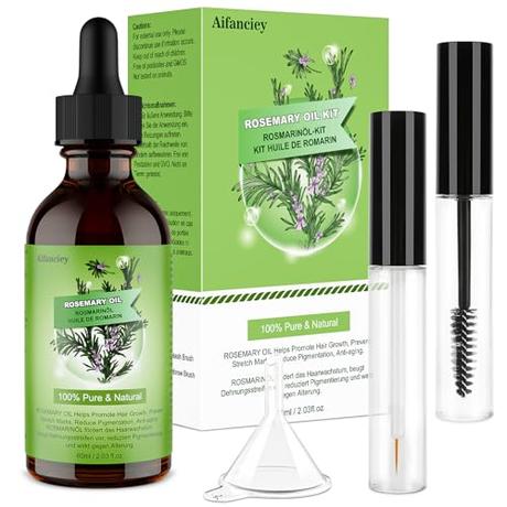 Aceite de Romero 60ML Aceite de Romero para el Cabello 100% Pure Natural Estimula el Crecimiento del Cabello, las Pestañas y las Cejas, la Barba, las Uñas, el Cuerpo y el Rostro