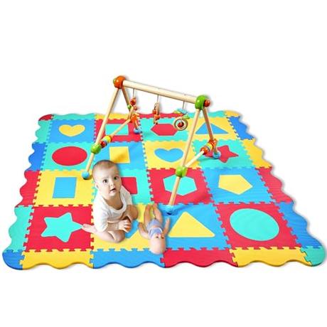 Cantoblanc - Alfombra Puzzle bebé. Tapete de Actividades Bebé. 36 Piezas Gruesas Acolchadas Figuras Geométricas y Bordes. Tapete Suelo Goma Eva Grande (140x140x1,2cm). Esterilla de Juegos Infantiles