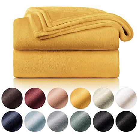 Blumtal Mantas para Sofá de Franela Suave y Acolchada - Manta Polar 100% Microfibra Extra Suave, Manta de sofá, de Cama o de Sala de Estar, Amarillo Mostaza, 150 x 200 cm