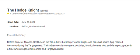 HBO comenzará el rodaje de ‘The Hedge Night’, la serie precuela de ‘Game of Thrones’, a primeros de junio.