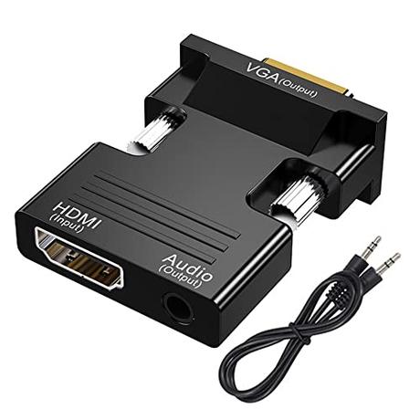 Adaptador con Cable de Audio de 3,5 mm, 1080P 60Hz convertidor HDMI hembra a VGA macho adaptador Compatible con PC Computadora Portátil, Monitor Proyector TV