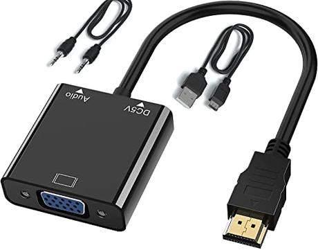 JZMATECH Adaptador HDMI a VGA 1080P, Convertidor HDMI a VGA (Macho a Hembra) HDTV con Cable de Audio y Cable de Carga Mirco USB para PC, Portátiles, Proyector HDTV, PS4/3 Xbox