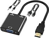 JZMATECH Adaptador HDMI a VGA 1080P, Convertidor HDMI a VGA (Macho a Hembra) HDTV con Cable de Audio y Cable de Carga Mirco USB para PC, Portátiles, Proyector HDTV, PS4/3 Xbox