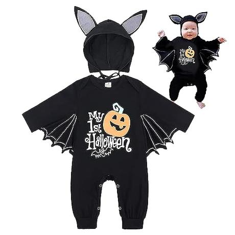 SPERMUOY Bat Pumpkin Jumpsuit Sets, Costume with Hat, Unisex Romper para Halloween Cosplay Party (B)