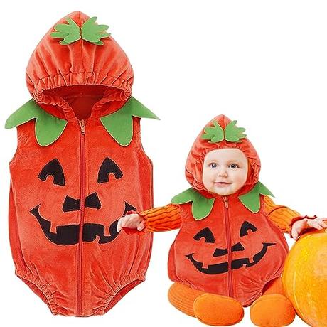 Disfraz de Calabaza Bebe, De Halloween, Linda Blusa de Calabaza Con Cremallera De Calabaza Sin Mangas Para Halloween Para Vestir Trajes De Fiesta de Rol de Niños (M)