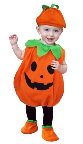 Cloudkids - Disfraz Halloween Disfraz de Calabaza Mono Niños de 12-18 meses Cosplay Vestido para Carnaval Fiesta Ropa con Sombrero Zapatos (Talla M,12-18 Meses)